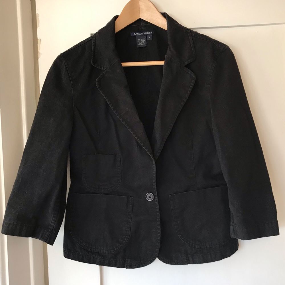 Boston Proper 3/4 sleeve cotton blazer, black